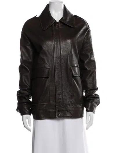 Pre-owned Nour Hammour Lambskin Biker Jacket In Brown