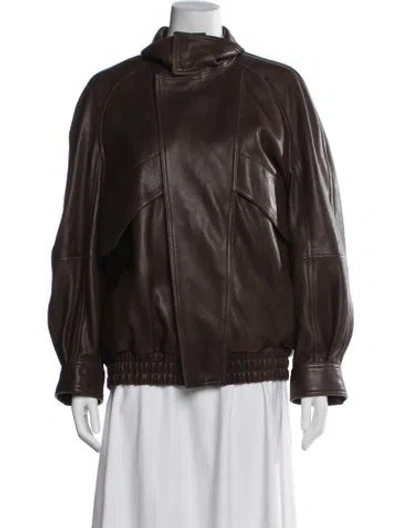 Pre-owned Nour Hammour Lambskin Biker Jacket In Brown