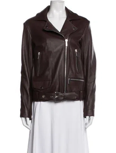 Pre-owned Nour Hammour Lambskin Biker Jacket In Brown