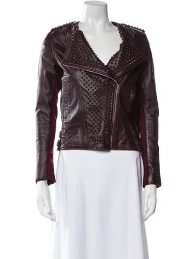 Pre-owned Nour Hammour Lambskin Biker Jacket In Burgundy