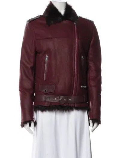 Pre-owned Nour Hammour Lambskin Biker Jacket In Burgundy