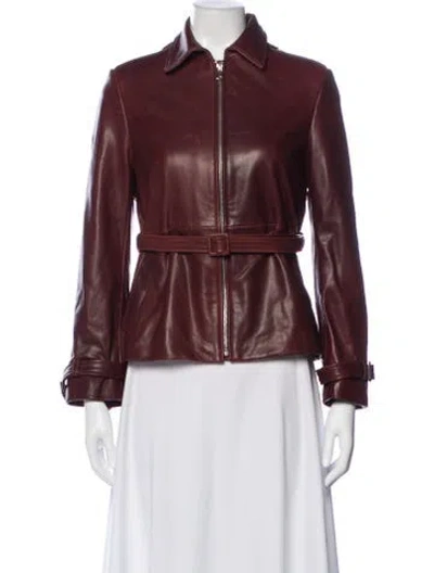 Pre-owned Nour Hammour Lambskin Biker Jacket In Burgundy