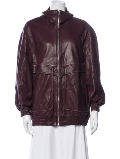 Pre-owned Nour Hammour Lambskin Biker Jacket In Burgundy
