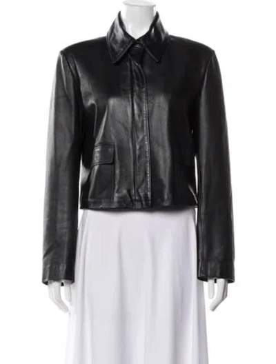 Pre-owned Nour Hammour Lambskin Biker Jacket In Gray