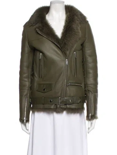 Pre-owned Nour Hammour Lambskin Biker Jacket In Green