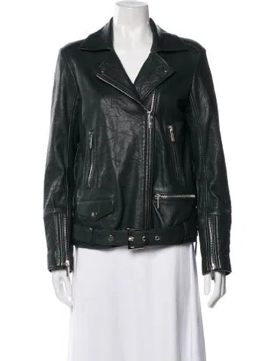 Pre-owned Nour Hammour Lambskin Biker Jacket In Green