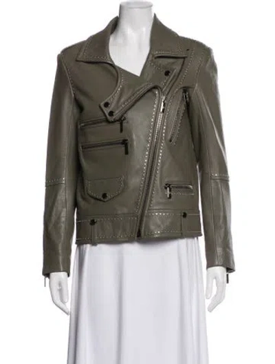 Pre-owned Nour Hammour Lambskin Biker Jacket In Green