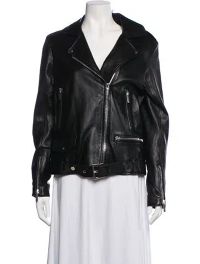 Pre-owned Nour Hammour Lambskin Biker Jacket W/ Tags In Blue