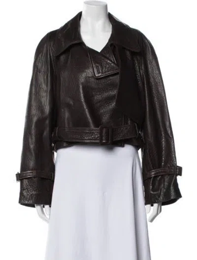 Pre-owned Nour Hammour Lambskin Biker Jacket W/ Tags In Brown