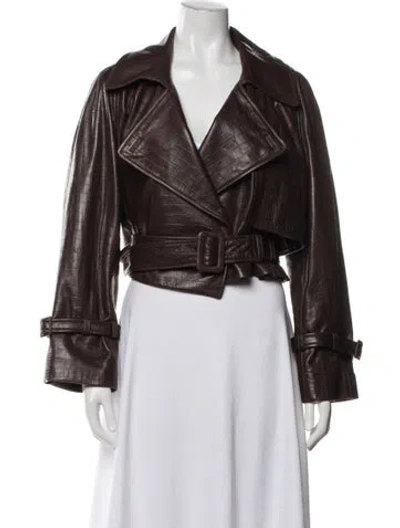 Pre-owned Nour Hammour Lambskin Biker Jacket W/ Tags In Brown