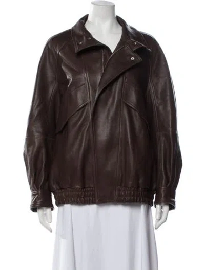 Pre-owned Nour Hammour Lambskin Biker Jacket W/ Tags In Brown