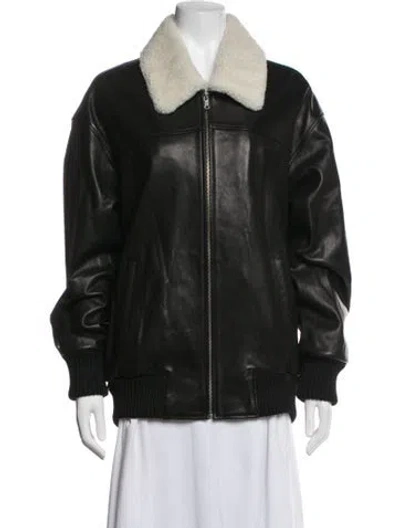 Pre-owned Nour Hammour Lambskin Bomber Jacket In Black