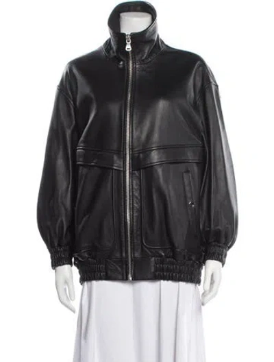 Pre-owned Nour Hammour Lambskin Bomber Jacket In Black
