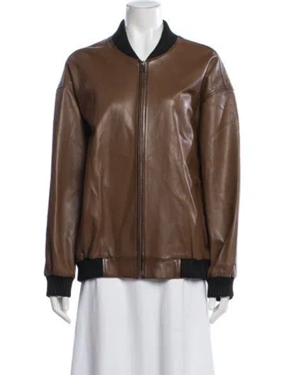 Pre-owned Nour Hammour Lambskin Bomber Jacket In Brown