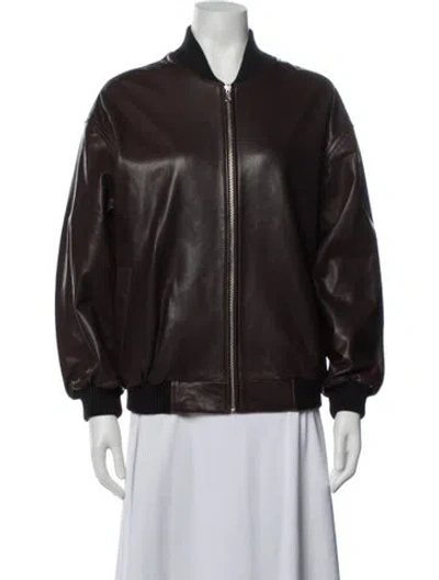 Pre-owned Nour Hammour Lambskin Bomber Jacket In Brown