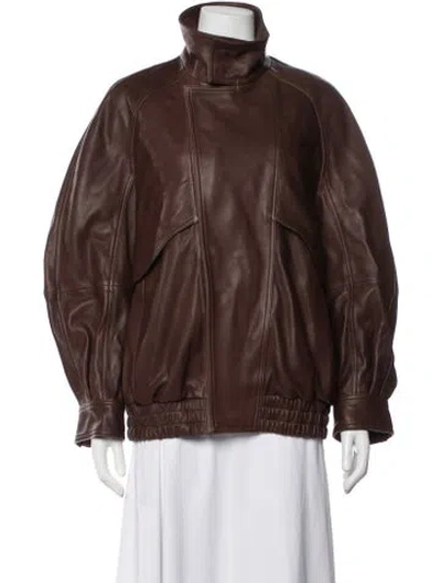 Pre-owned Nour Hammour Lambskin Bomber Jacket In Brown