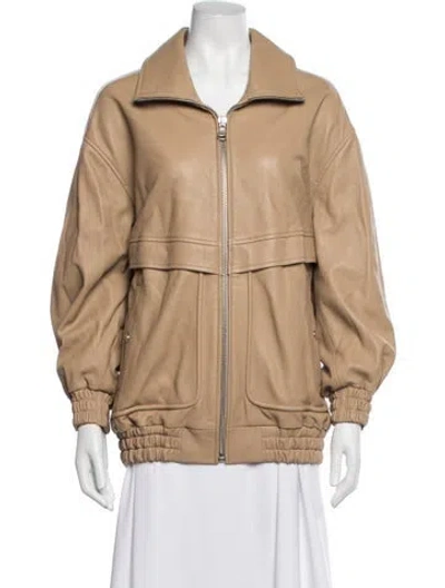 Pre-owned Nour Hammour Lambskin Bomber Jacket W/ Tags In Brown
