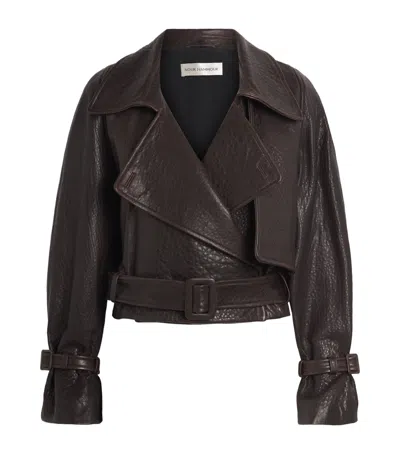 Nour Hammour Lambskin Cropped Hatti Jacket In Brown