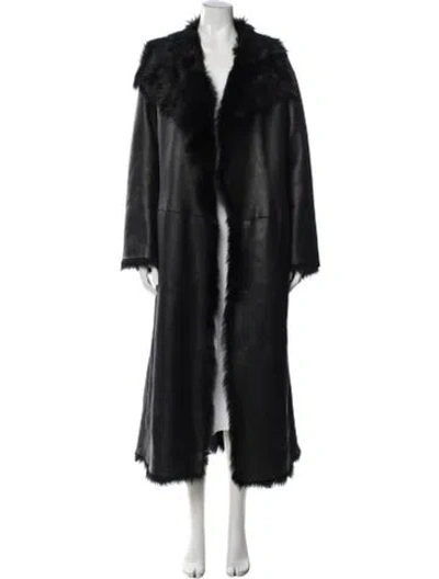 Pre-owned Nour Hammour Lambskin Faux Fur Coat In Black