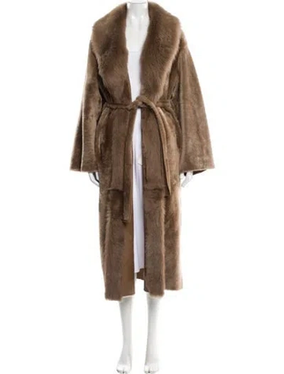 Pre-owned Nour Hammour Lambskin Faux Fur Coat In Brown