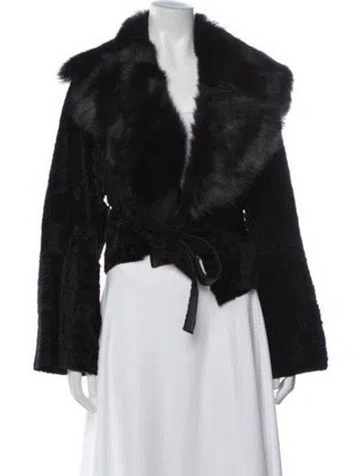 Pre-owned Nour Hammour Lambskin Faux Fur Jacket In Black
