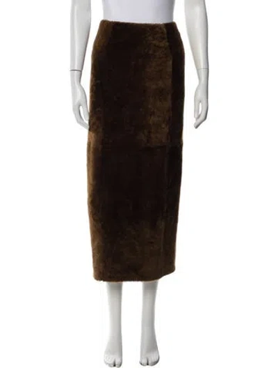 Pre-owned Nour Hammour Lambskin Midi Length Skirt W/ Tags In Brown