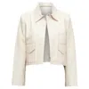 Nour Hammour Lambskin Minimal Dual Pocket Cropped Zip Jacket In White