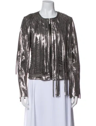 Pre-owned Nour Hammour Lambskin Striped Evening Jacket In Gray