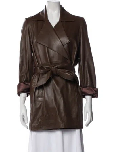 Pre-owned Nour Hammour Lambskin Trench Coat In Brown