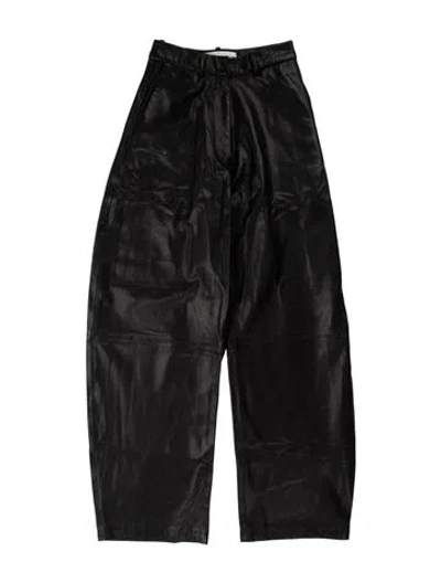 Pre-owned Nour Hammour Lambskin Wide Leg Pants In Black