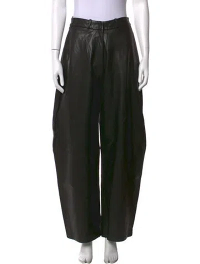 Pre-owned Nour Hammour Lambskin Wide Leg Pants In Black