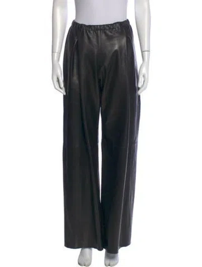 Pre-owned Nour Hammour Lambskin Wide Leg Pants In Black