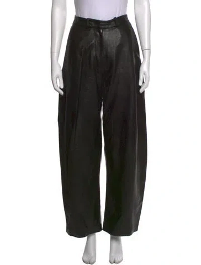 Pre-owned Nour Hammour Lambskin Wide Leg Pants In Black