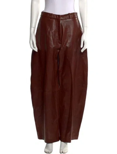 Pre-owned Nour Hammour Lambskin Wide Leg Pants In Brown