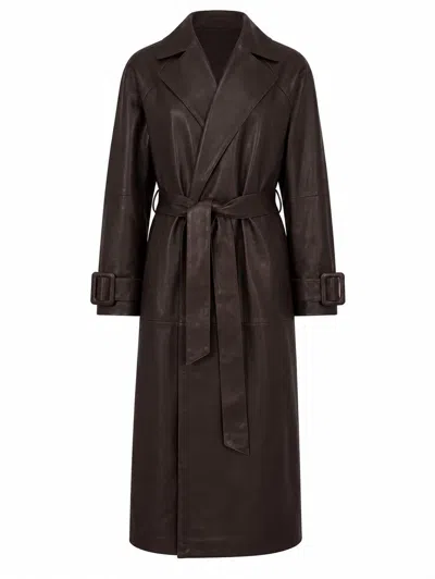 Nour Hammour Lambskin Wrap Coat With Belt Coat In Brown