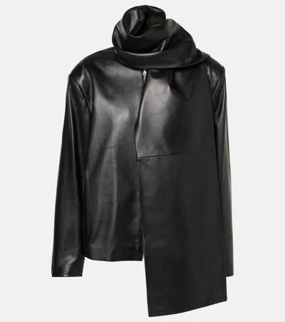 Nour Hammour Layla Scarf-detail Leather Jacket In Black