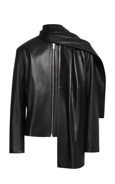 Nour Hammour Layla Shawl Collar Lambskin Jacket In Black
