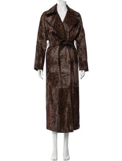 Pre-owned Nour Hammour Leather Animal Print Coat W/ Tags In Brown
