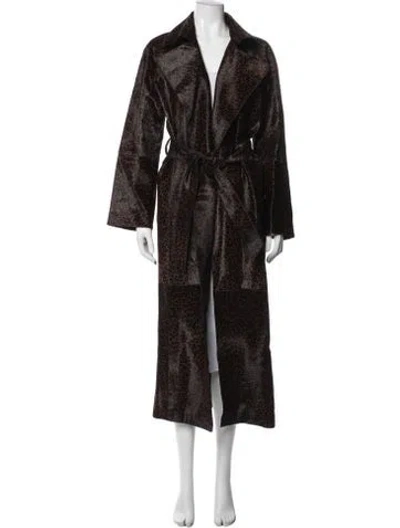 Pre-owned Nour Hammour Leather Animal Print Coat W/ Tags In Brown