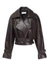 Nour Hammour Leather Belted Jacket In Brown