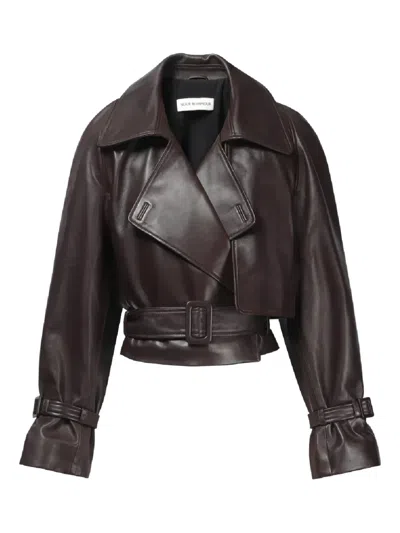 Nour Hammour Leather Belted Jacket In Brown