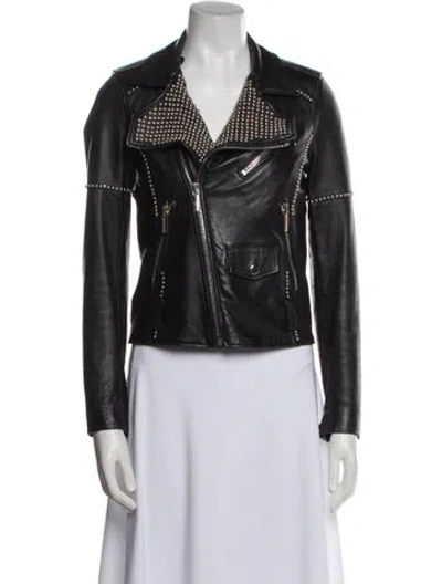 Pre-owned Nour Hammour Leather Biker Jacket In Black