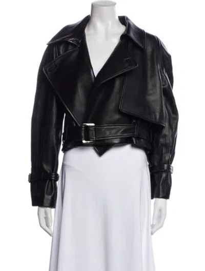 Pre-owned Nour Hammour Leather Biker Jacket In Black