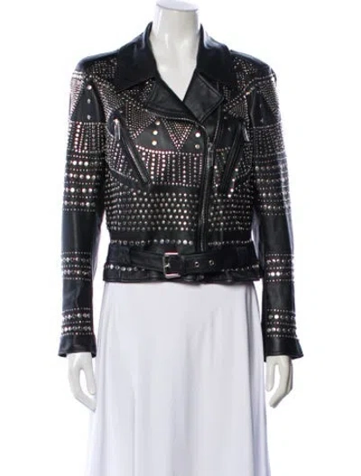Pre-owned Nour Hammour Leather Biker Jacket In Black