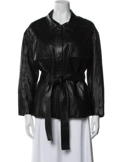 Pre-owned Nour Hammour Leather Biker Jacket In Black