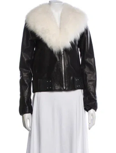 Pre-owned Nour Hammour Leather Biker Jacket In Black
