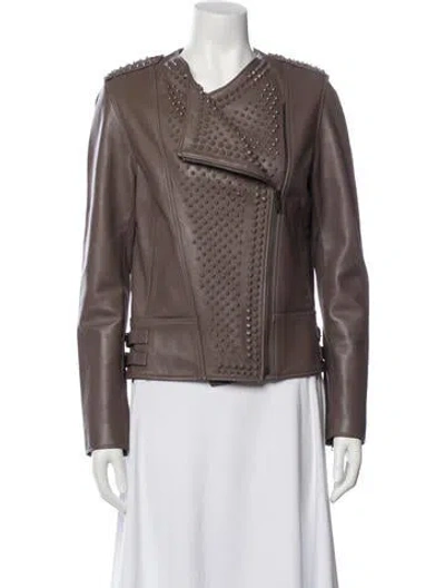 Pre-owned Nour Hammour Leather Biker Jacket In Brown