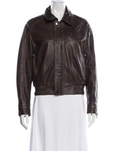Pre-owned Nour Hammour Leather Biker Jacket In Brown