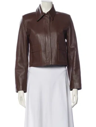 Pre-owned Nour Hammour Leather Biker Jacket In Brown