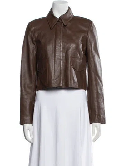 Pre-owned Nour Hammour Leather Biker Jacket In Brown